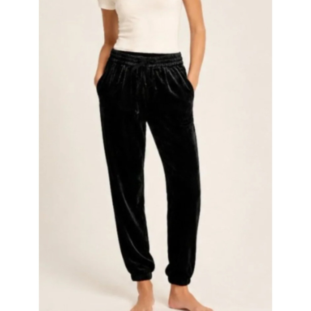 J.Crew Velvet Jogger Pant 8 Black Drawstring Elastic Waist Crop Tapered Leg Luxe